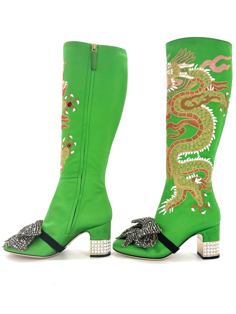 Gucci Candy Dragon Embroidered Bow Crystal Embellished Knee High Boots 36 - Picture 6 of 12